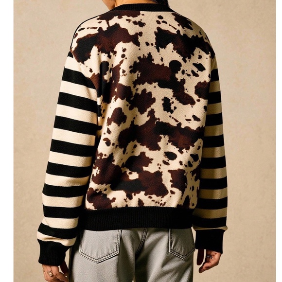 Cozy Cow Print Striped Button Down Cardigan - Picture 5 of 5